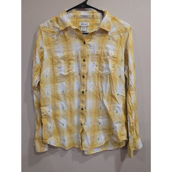 Ariat Tops - Yellow & white plaid cotton collared button up Western style shirt by Ariat, S